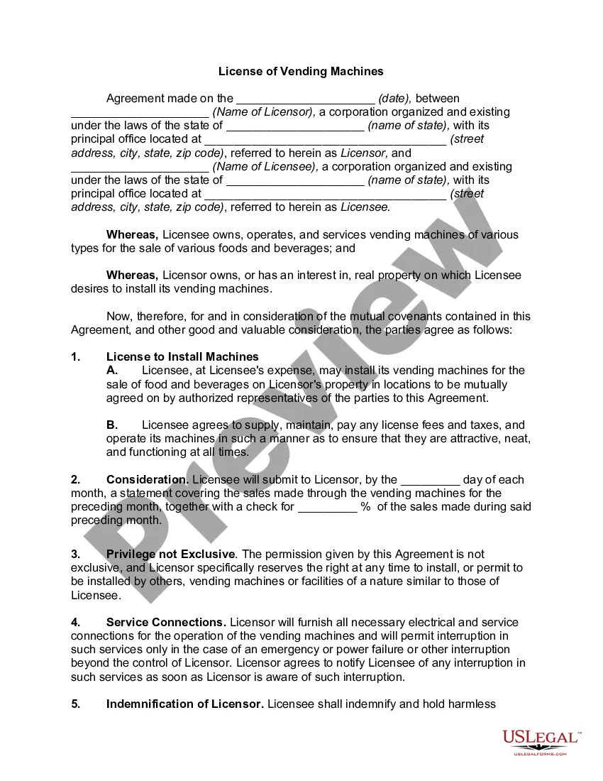 Illustrative example of business license for vending machine