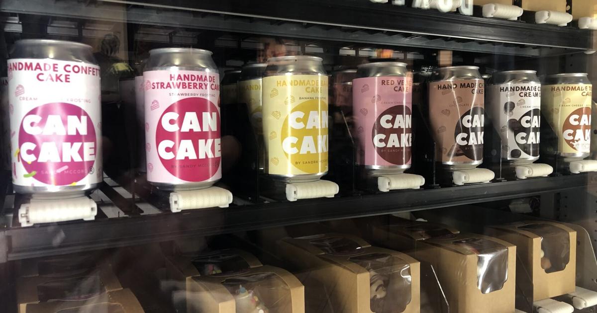 Illustrative example of cake in a can vending machine