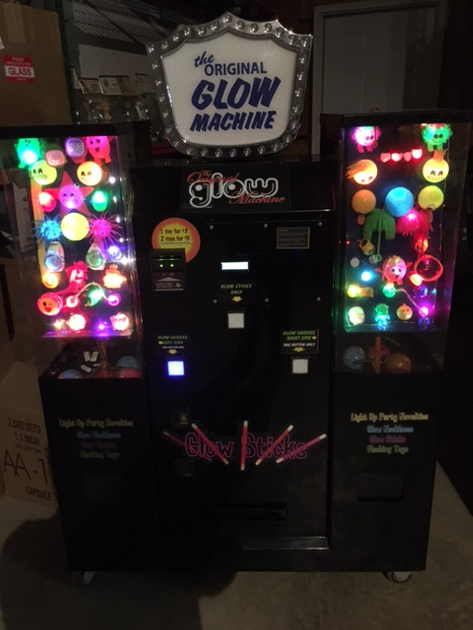 Illustrative example of glow machine toys prizes vending machine