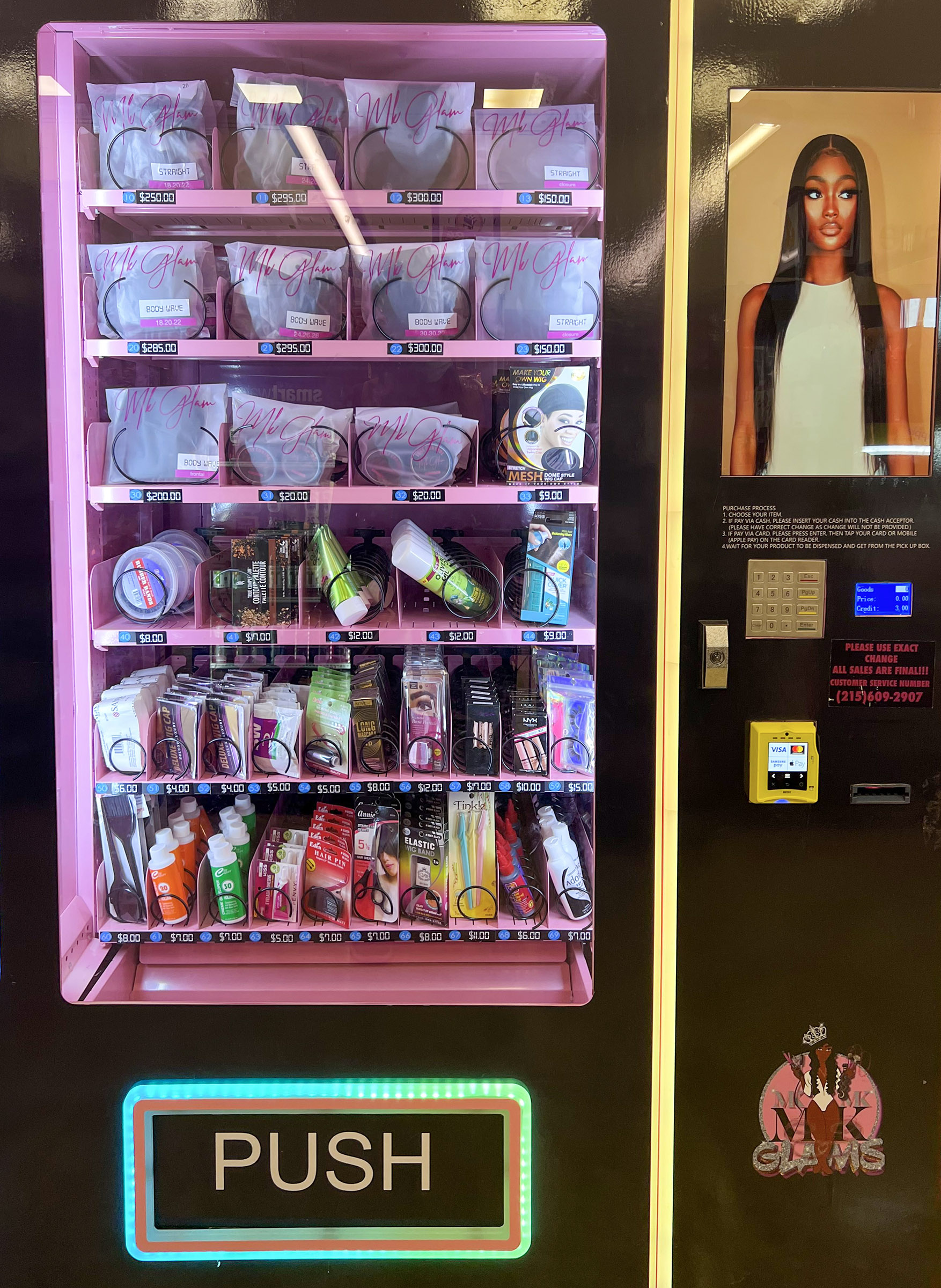 Illustrative example of hair product vending machines