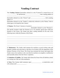 Illustrative example of vending machine agreement template