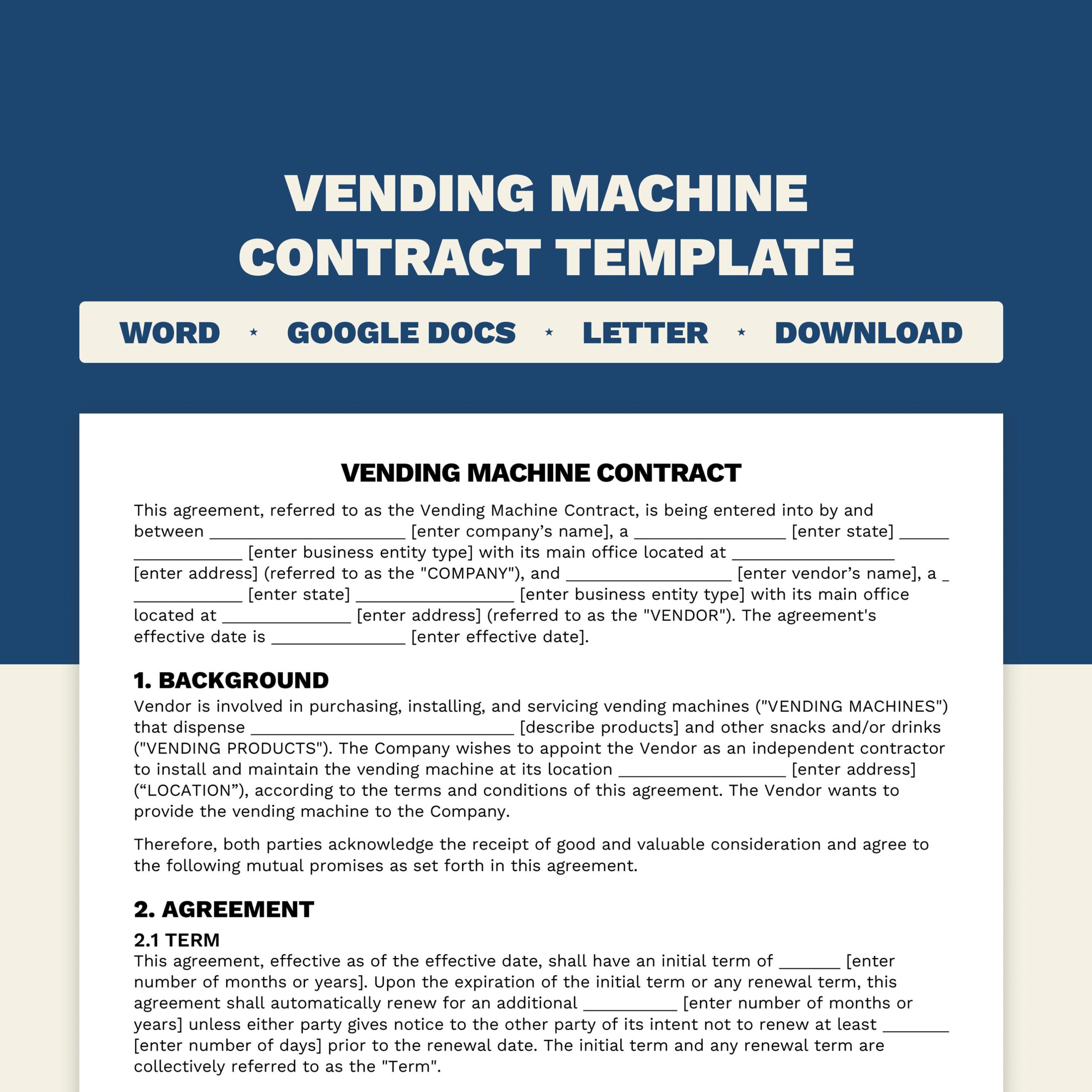 Illustrative example of vending machine agreement template
