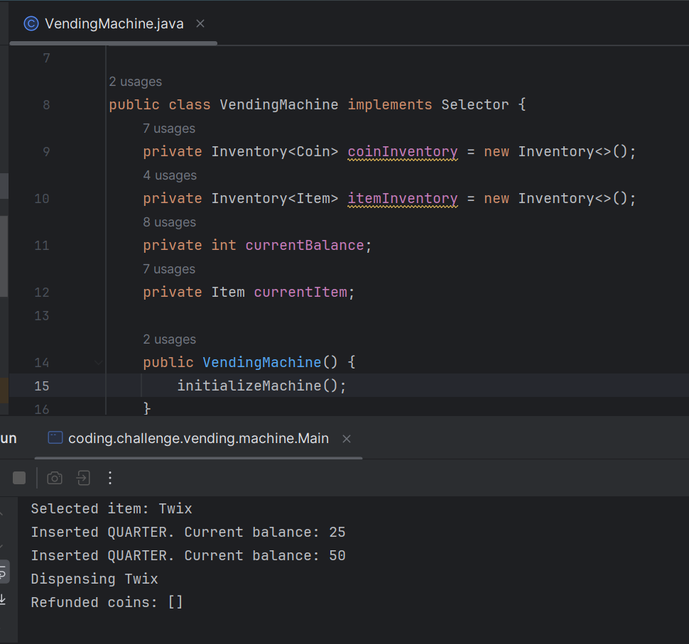 Illustrative example of vending machine coding