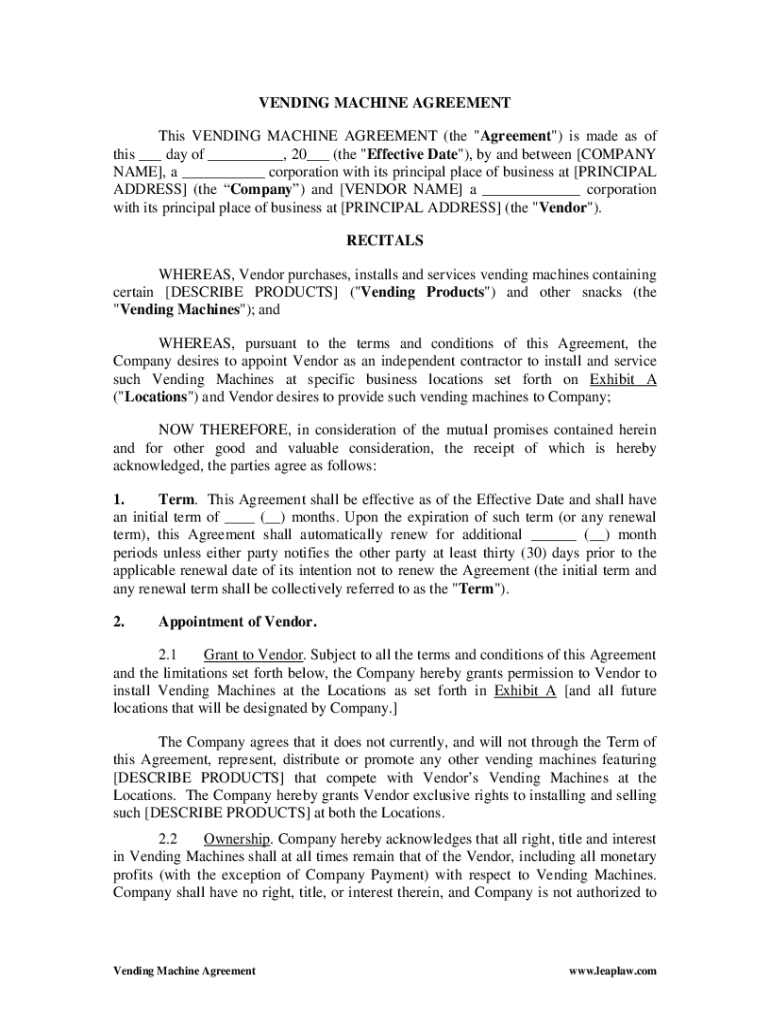 Illustrative example of vending machine contract