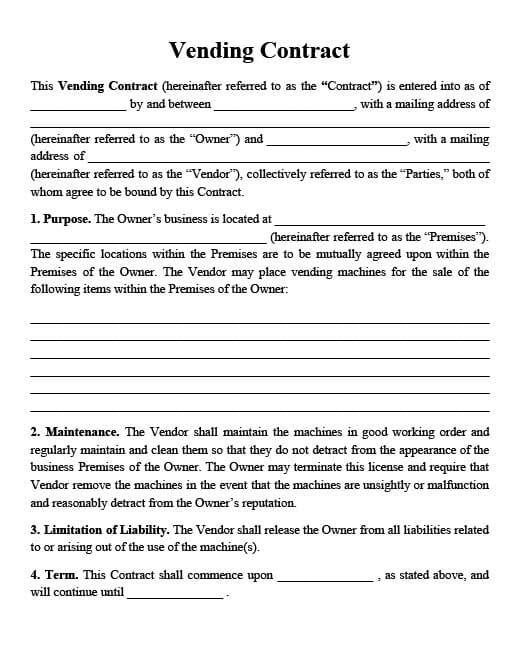 Illustrative example of vending machine contract