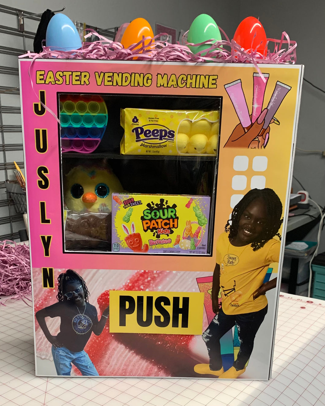 Illustrative example of vending machine easter basket