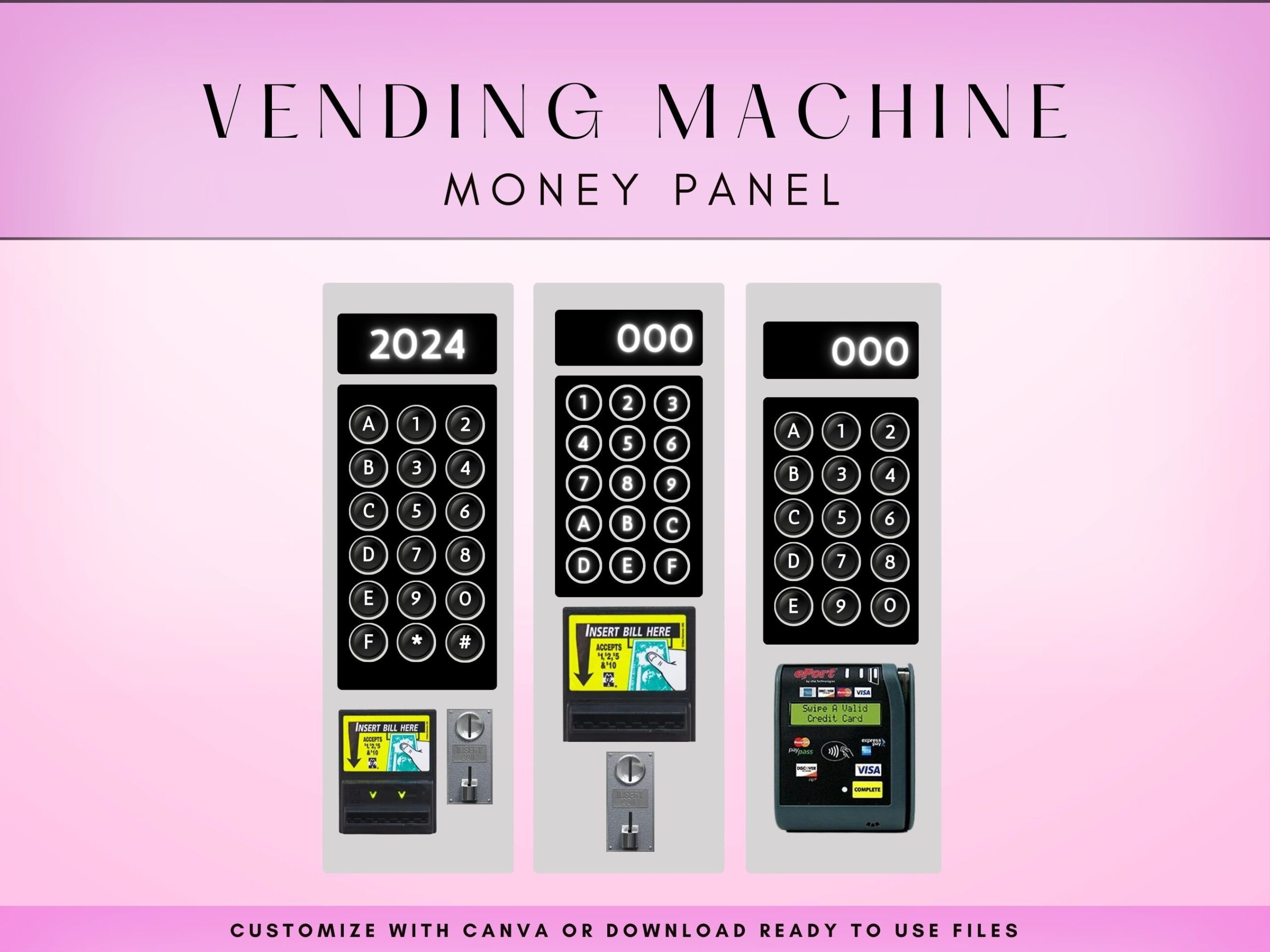 Illustrative example of vending machine money panel