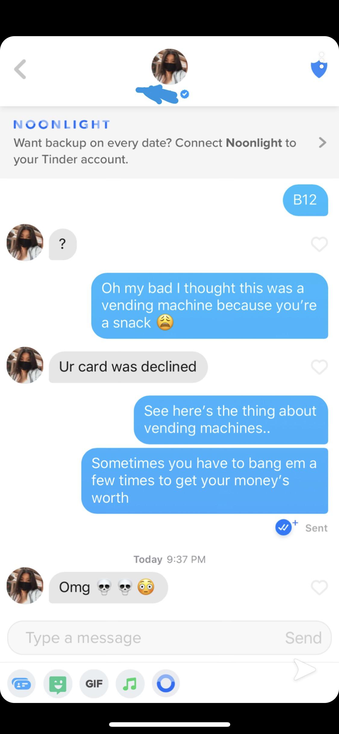 Illustrative example of vending machine pick up line