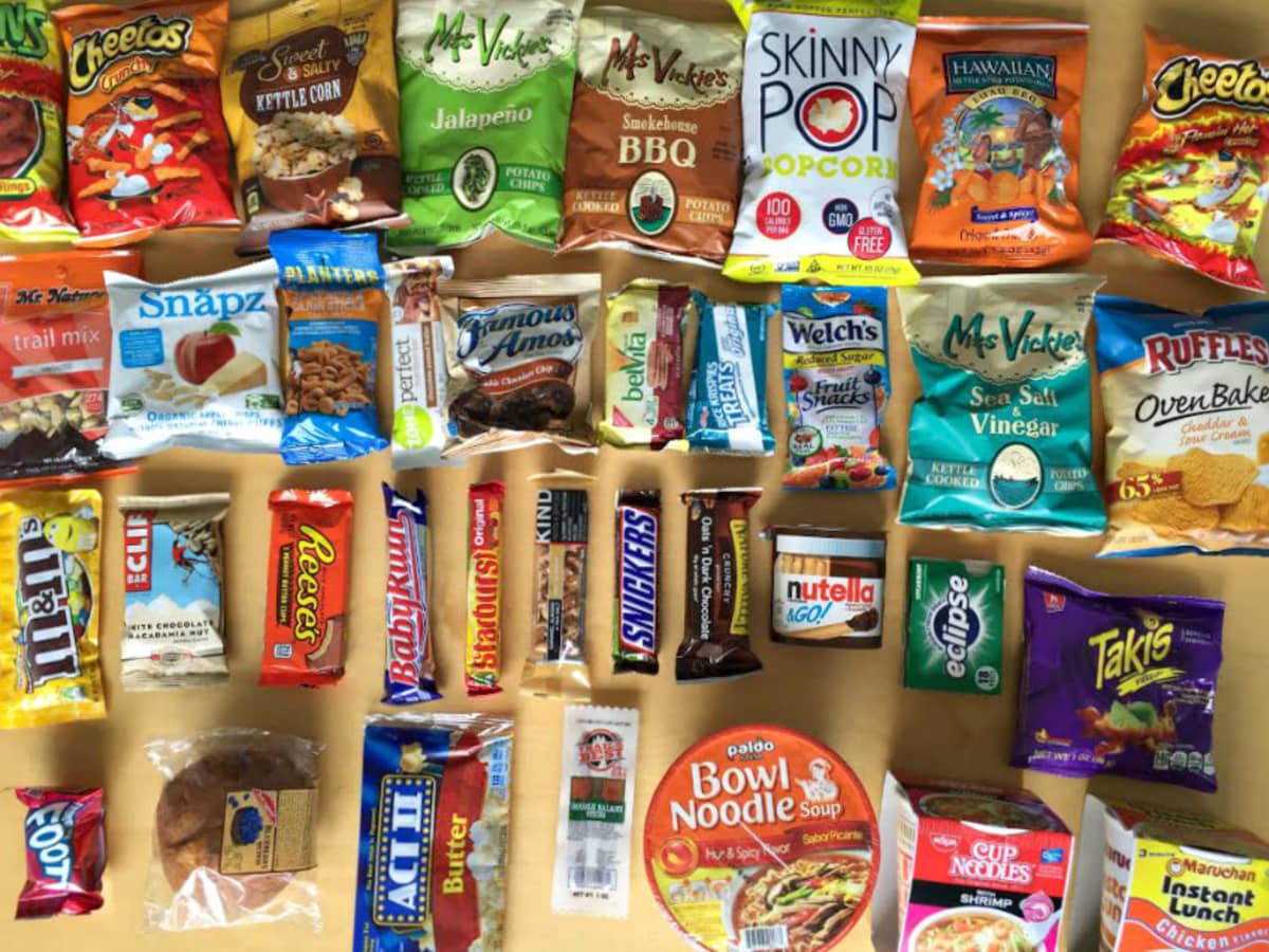 Illustrative example of vending machine snacks list