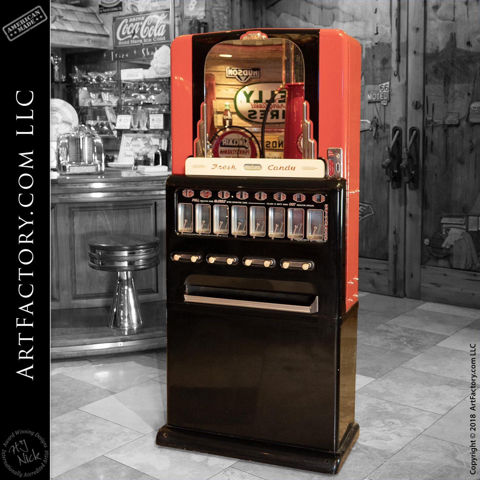 Illustrative example of vintage candy vending machines